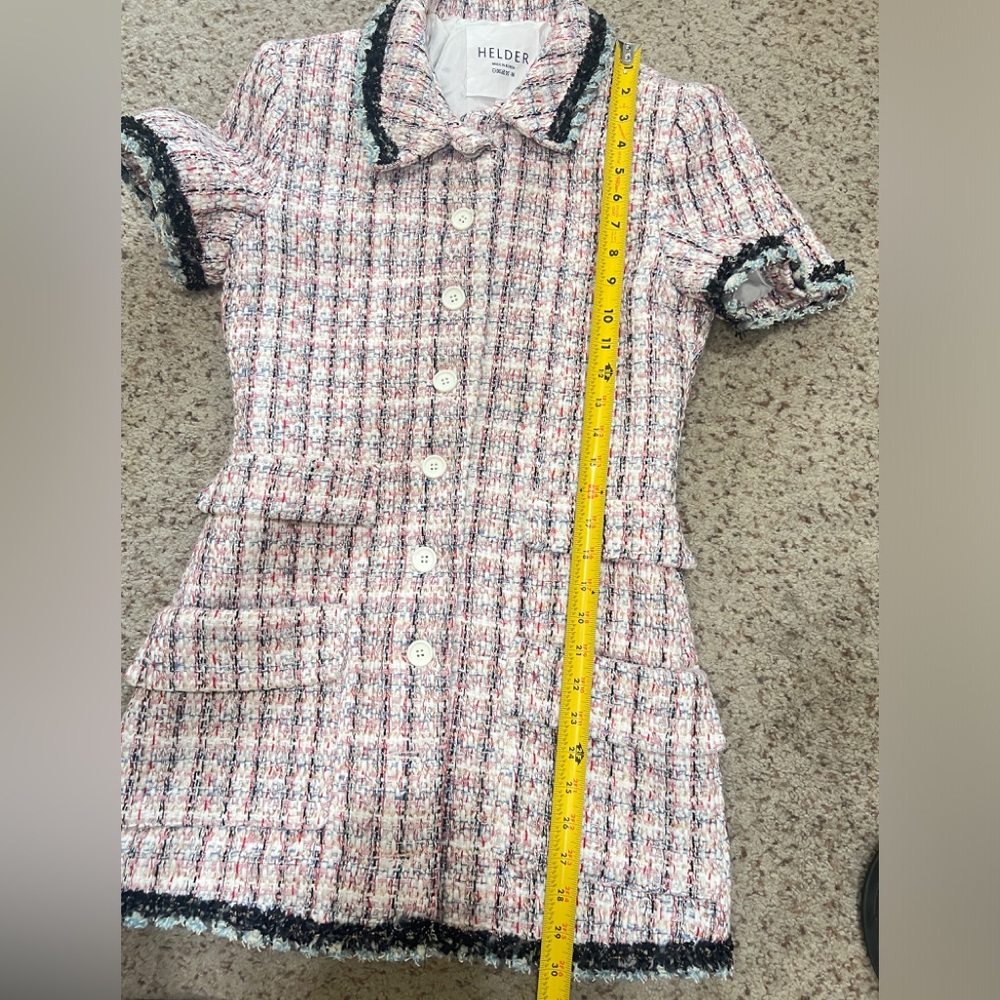 women Sz medium Enchanted Tweed mini Shirtdress quite luxury old money pockets - Picture 15 of 16